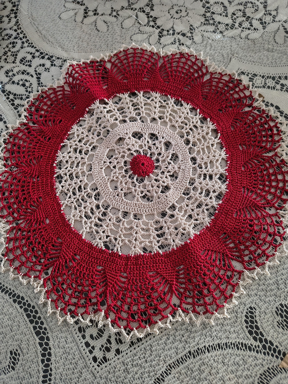 Handmade Red Crochet Doily Decor Holiday Christmas Gift